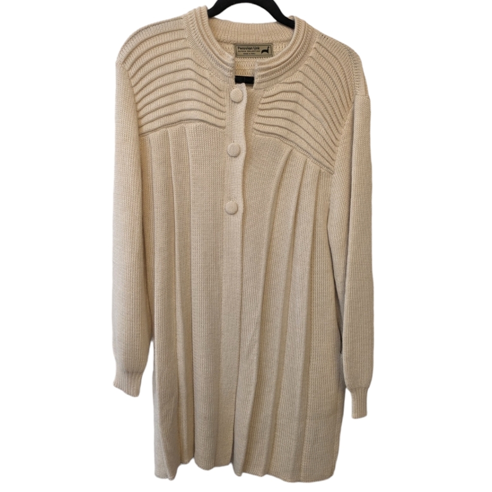 Peruvian Link Cream 3 Button Alpaca Wool Cardigan Sweater